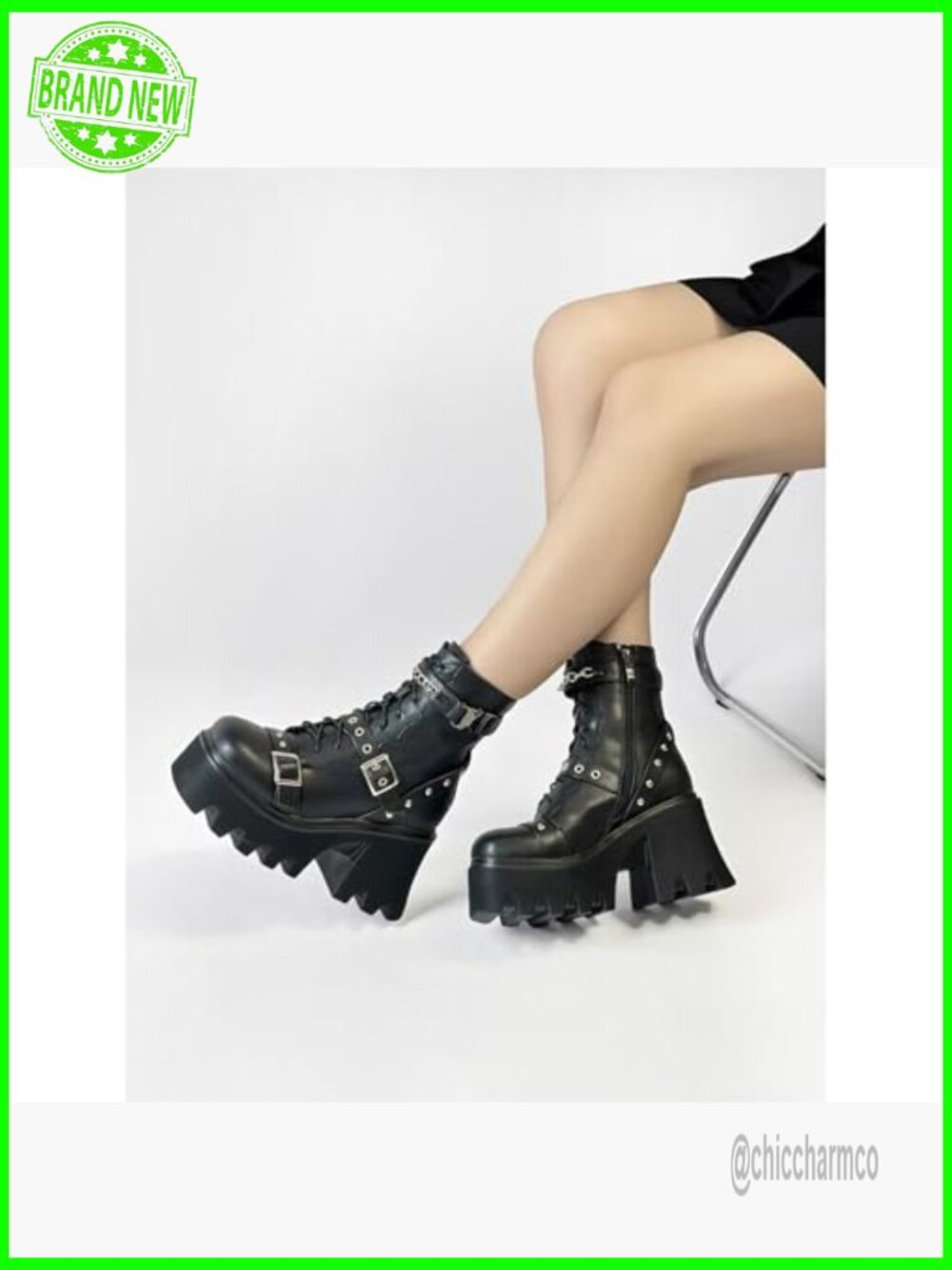 Chunky Platform Combat Boots Lace Up Zipper Block Heel Punk Gothic Booties - Picture 2 of 7